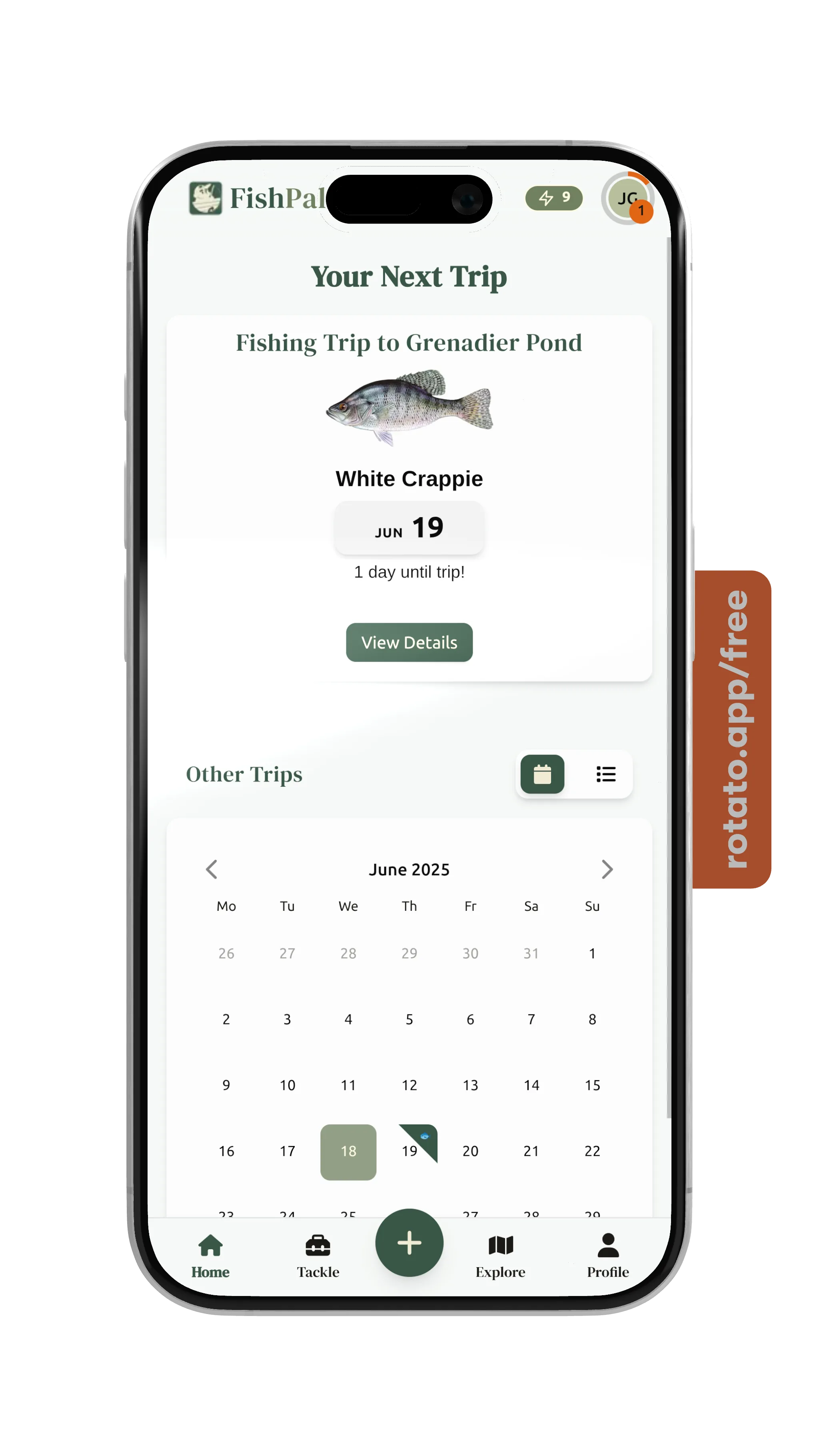 FishPal mobile app dashboard