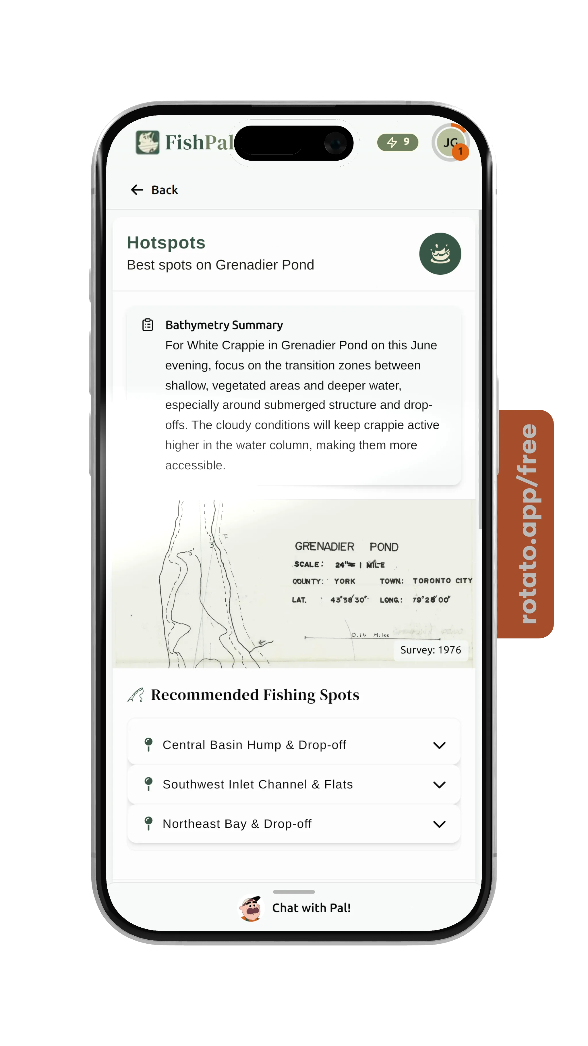 FishPal contour maps showing underwater structure and hotspots
