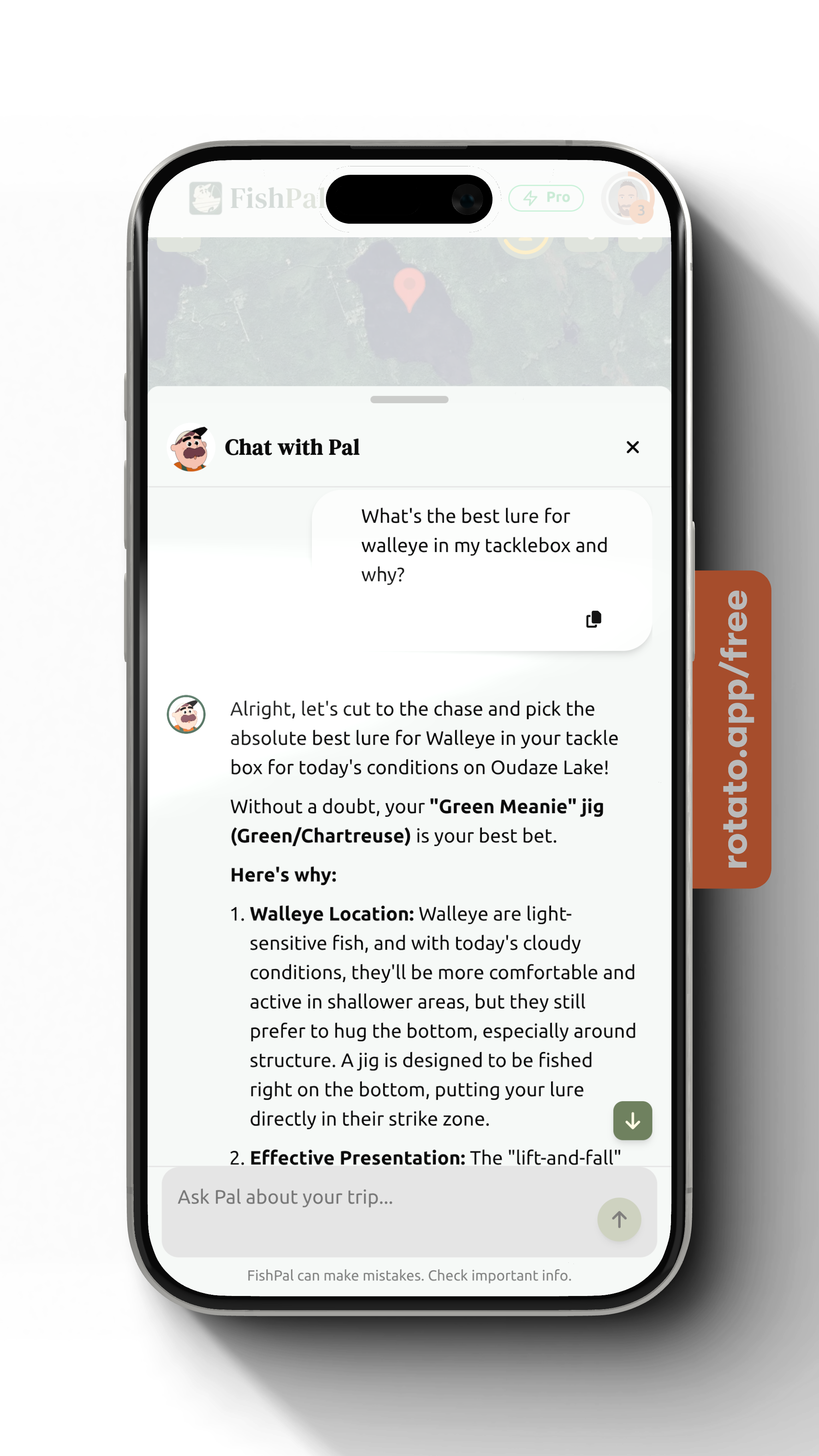 Pal AI assistant providing personalized fishing advice and tackle recommendations