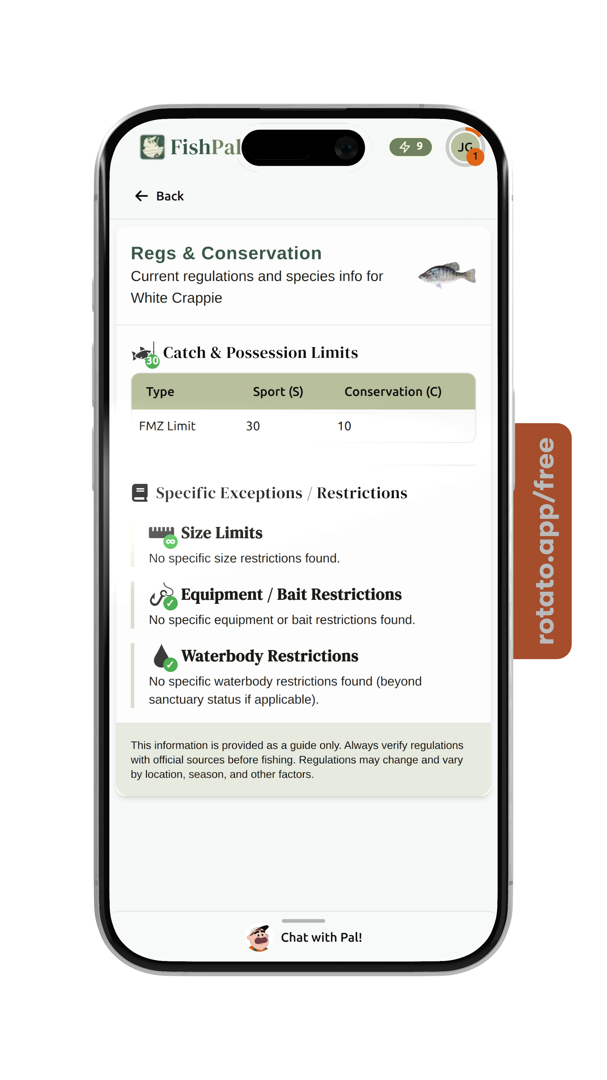 FishPal simplified fishing regulations interface